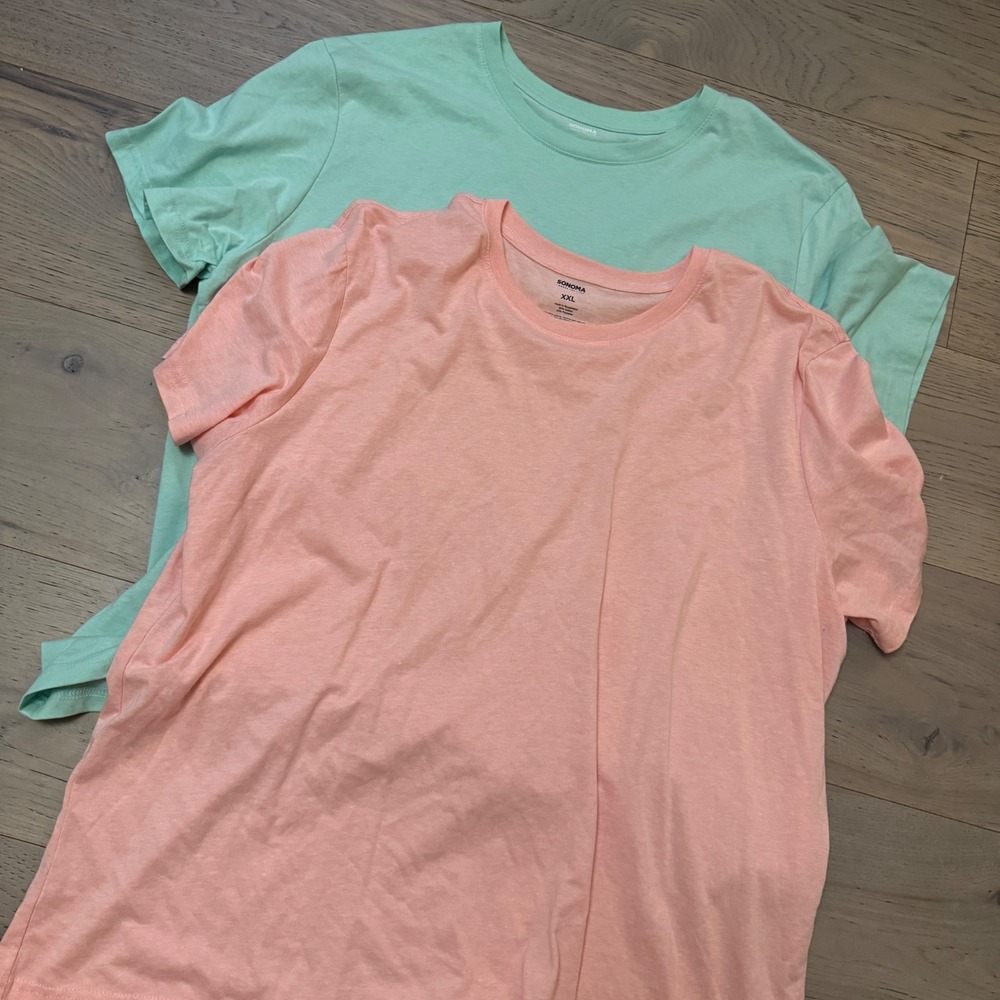 Sonoma Goods For Life Mens XXL T-Shirt 2 Pack Mint Green Peach Crew Neck Cotton